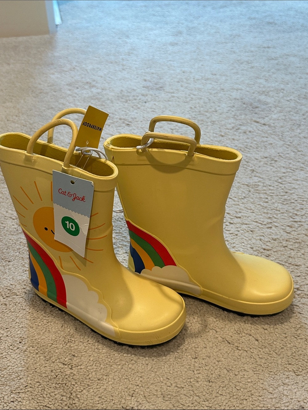 Cat & Jack Yellow Kids' Rain Boots with Sun & Rainbow Design